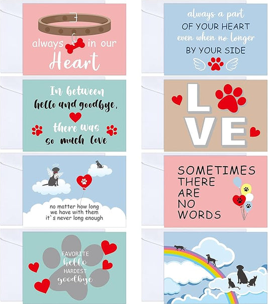 Fainne 16 Sets Pet Sympathy Cards Dog Condolences Cards Pet Bereavement Card and Envelopes Loss of Pet Dog Sympathy Cards with Inside Messages for Pet Lovers Greeting Cards (Chromatic Style)