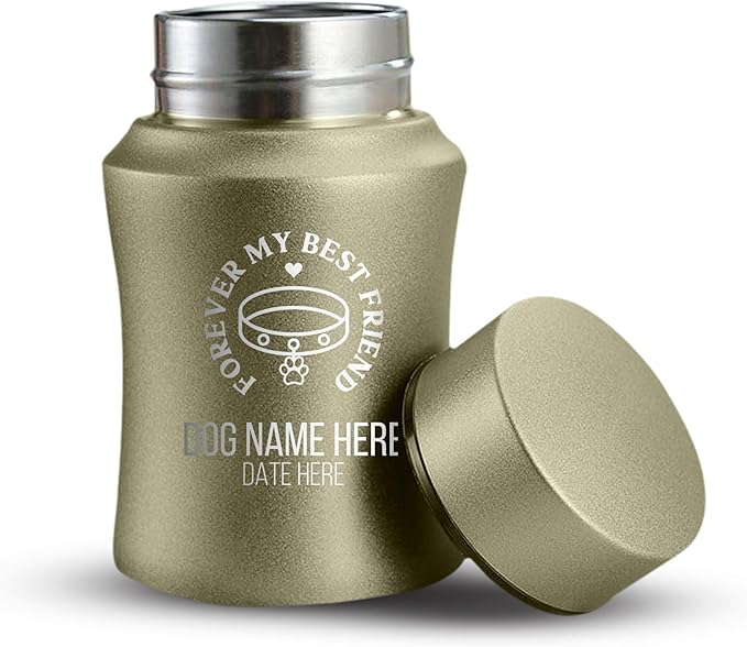 Customized Small Keepsake Urn Personalized Engraved with Pet Name, Date, and Text - 4" Powder Coated Cremation Mini Compact Urn for Dogs Ashes | 5–10 Lbs Capacity | Washed Gold, Forever My Best Friend