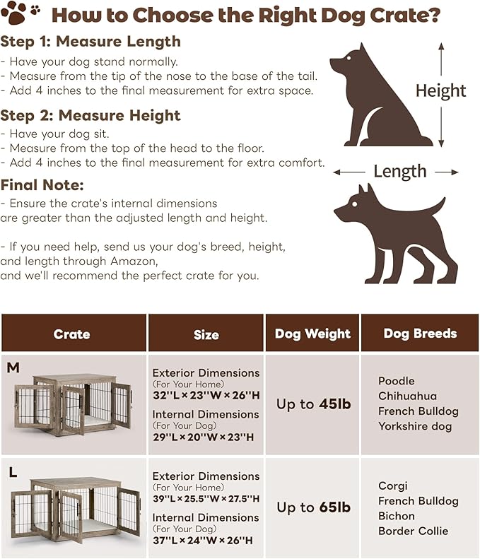 Dog Crate Furniture, 32 inch Medium Dog Crates with Bed Mat, Wooden Dog Kennel Furniture, End Side Table Dog Cage with 3 Doors, Greige