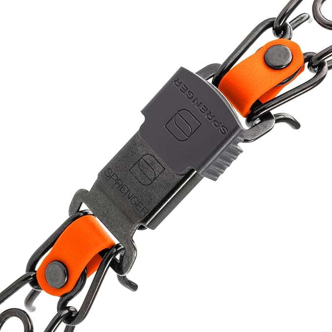 Herm Sprenger Black Stainless Steel Dog Collar with Short Links and Quick Release ClicLock Buckle and Biothane Insert Made in Germany 20in x 3.0mm (Neck Size up to 16-17in) (Hunter Orange)