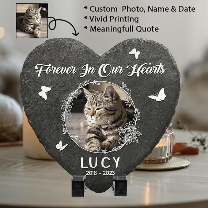 Personalized Heart Shaped Pet Memorial Stone for Cats and Dogs - Perfect Bereavement Gifts for Pet Lovers, Dog & Cat Lover - Unique Slate Stone Marker Gift for Comfort and Healing