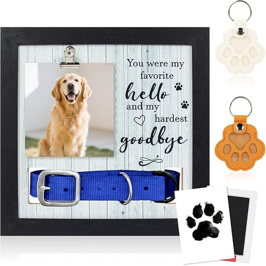 Dog Memorial Gifts for Loss of Dog,Pet Memorial Frame with Collar Holder,with 2 Pcs Paw Keys and Paw Print,Condolence Gift for Pet Lovers