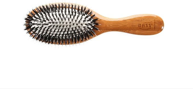 Bass Brushes | Shine & Condition Pet Brush | 100% Natural Bristle + Nylon Pin | Pure Bamboo Handle | Medium Oval | Dark Finish | Model 53P-DB