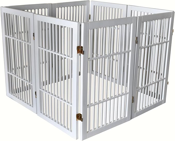 Urnporium Pet Dog Gate Freestanding, Strong Durable Folding Wooden Fence, Portable Acacia Hardwood Safety Barrier for Indoor & Outdoor Use (White Pet Gate, 8 Panel 30" Tall)