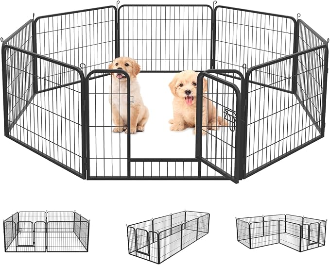 FDW Dog Playpen Dog Pen Dog Kennel 8 Panel 24 Inch Hight Indoor Outdoor Folding Metal Portable Puppy Exercise Pen Heavy Duty Dog Fence for Yard Camping,Black