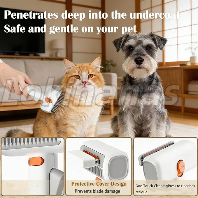 2026 New 2-in-1 Pet Self-Detangling & Grooming Comb, 2-in-1 Pet Comb Untangle & Remove Tangles One-Touch Switch, Pets Grooming Brush Detangle, Deshed, Massage for Dogs & Cats (1PC)