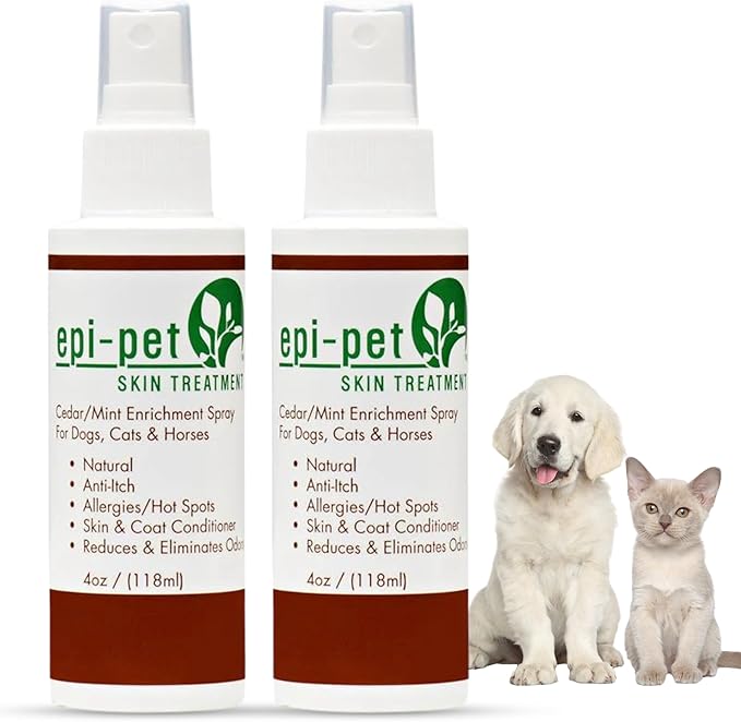 Epi-Pet Veterinary Formulated Dog Hot Spot and Dog Itch Spray, Pet Skin Treatment Spray for Allergies, Deshedding and Redness, Use it as Skin and Coat Conditioner 4 Fl Oz (Pack of 2), Cedar