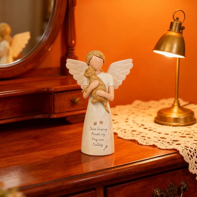Cat Memorial Gifts for Loss of Pet, Waterproof Resin Angel Holding Cat Figurine, Pet Memorial Statue Sympathy Bereavement Gifts for Grieving Owners & Animal Lovers