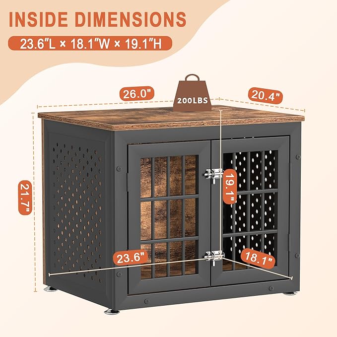 26" Heavy Duty Dog Crate Furniture for Small Dogs, Metal Kennel for High Anxiety Dogs, Chew Proof Pet Cage Indoor, Decorative Dog Kennel End Table