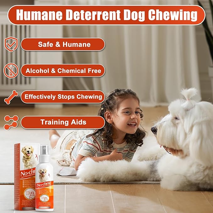No Chew Spray for Dogs, Bitter Apple Spray for Dogs to Stop Chewing, 120ML Pet Deterrent Spray, Anti Chew Protect Furniture, Prevent Licking No Marking (Orange)