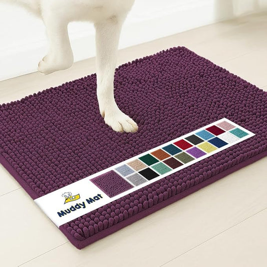 Muddy Mat® | Super Absorbent Door Mat Indoor, Microfiber Quick Dry Chenille Entryway Rug, Non-Slip Front Door Mat, Indoor Mats for Entryway, Machine Washable Pet Rug, Dark Purple 19"x30"