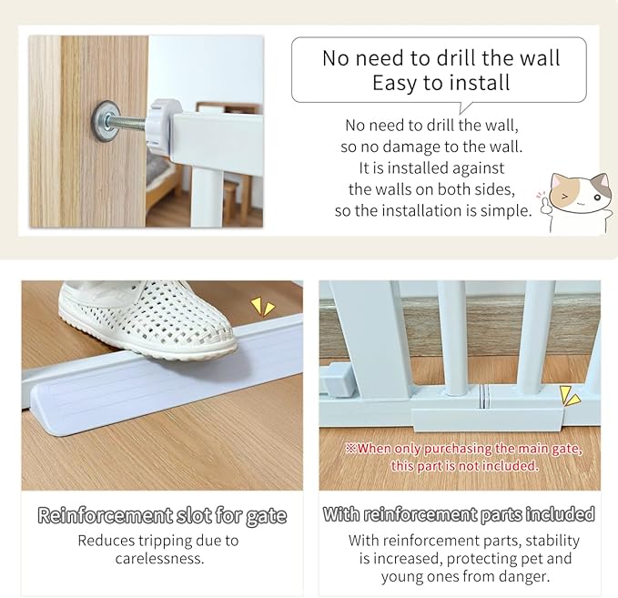 Lumizone Extra Tall Cat Gate 61.02" High Pressure Mounted Extra Wide 2025 New (17 Sizes) 1.37" Gap No Drilling Auto-Close One-Handed Operation Tall Pet Gate for Dogs(White, 61.02" H x 26.18"-29.91" W)
