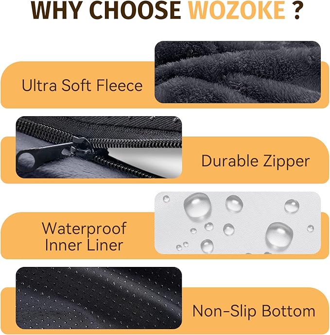 Orthopedic Washable Large Dog Bed: Waterptoof Dog Bed with Bolsters - Removable Cover Orthopedic for Large Sized Pet- Non-Slip, Dark Grey, 48" L x 35" W x 7.5" Th