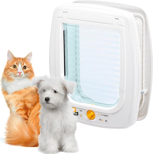 Ferplast Cat Flap Swing 9, Cat and Dog Door, Four-Way Controllable Entry and Exit, Protection Against Draughts, White