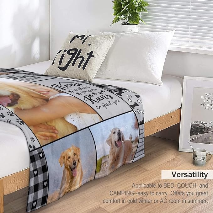 Artsadd Dog Name Custom Throw Blanket with Photo, Dog Memorial Blanket Personalized with Pictures Memory Gift Customized Fleece Throw Blankets Sympathy Remembrance for Family and Friends Made in USA