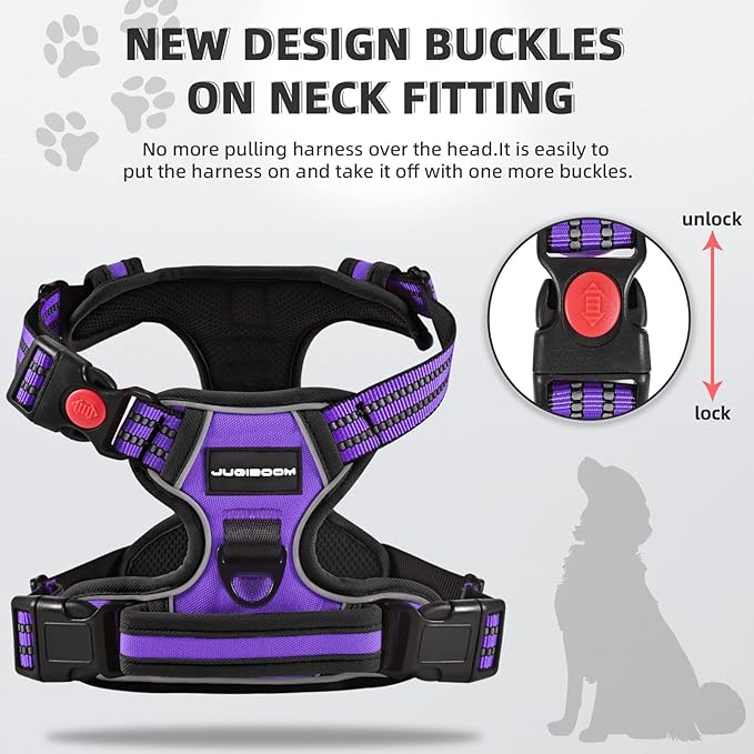 No Pull Dog Harness with A Free Heavy Duty 5ft Dog Leash, Adjustable Soft Padded Dog Vest, Reflective No-Choke Pet Oxford Vest with Easy Control Handle for Small and Large Dogs (Purple, Small)