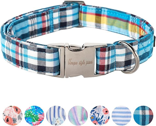 Unique style paws Dog Collar Metal Buckle Blue Plaid Collar Gift Durable Cute Collar for Small Medium Large Boys Girls Dogs