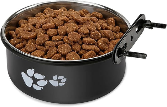 Dog Bowl Kennel Water Bowl Hanging Stainless Steel Pet Food Water Bowl Cage Feeding Cup Feeder for Medium and Small Dogs Cats (Black, Small 5.5")