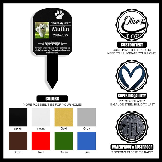Custom Dog Grave Markers Outdoor, Personalized Pet Grave Marker Dog Memorial with Photo and Name, Outdoor Weatherproof Pet Cemetery Sign, Personalized Dog Memorial Gifts for Loss of Dog