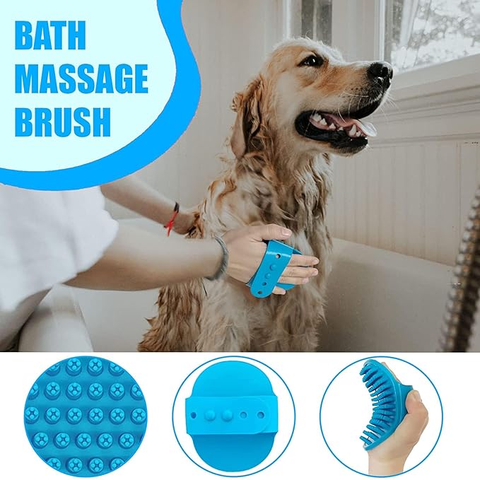 Pet Grooming Kit with Brushes, Grooming Loop Leash, Apron, Dematting Comb, Slicker Brush, Dog Bath Brush - Blue - For Short Haired Dogs