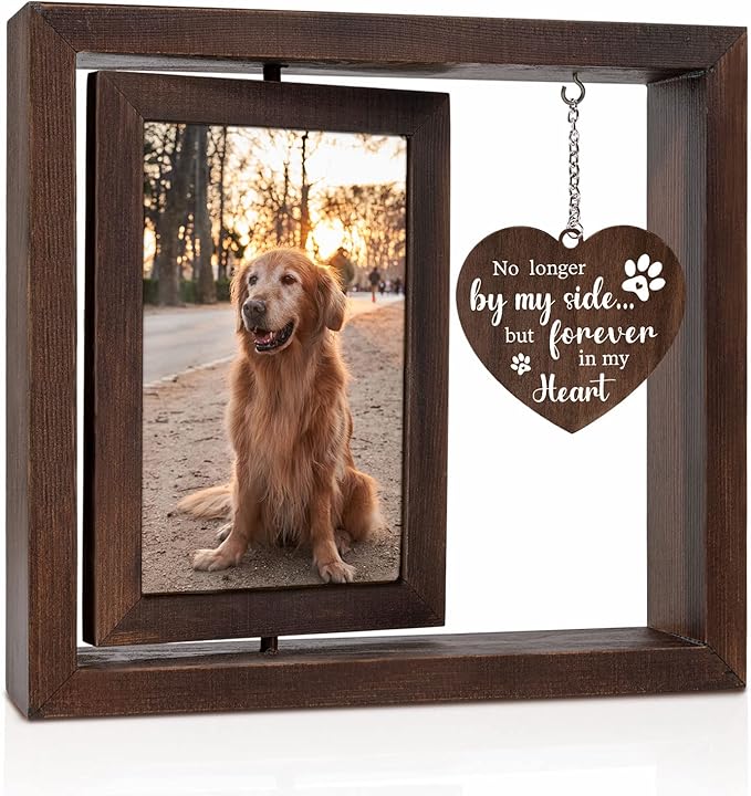 Jigfoxy Dog Memorial Gifts for Loss of Dog - Rotating Wooden Picture Frame for 4x6 Photo - Pet Memorial Gifts - Loss of Cat Sympathy Bereavement Remembrance Gift