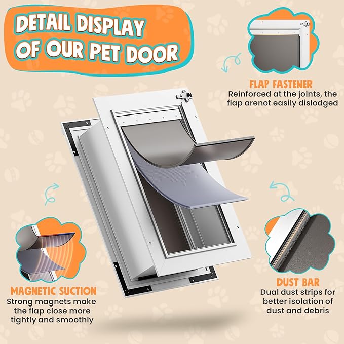 3-Flap Dog Door for Wall, Medium Doggy Door, All Aluminum Heavy Duty Pet Door, Extreme Weather Doggie Door for Interior Exterior Wall, with Insulation Flaps & Lockable Closing Panels, Pets Up to 45LB