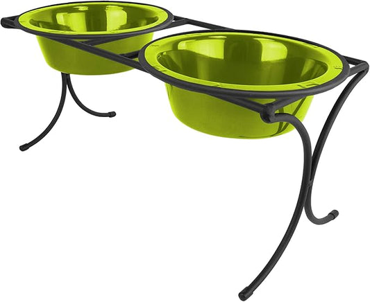 Platinum Pets Bistro Double Diner Feeder with Stainless Steel Dog Bowls, Medium, Corona Lime