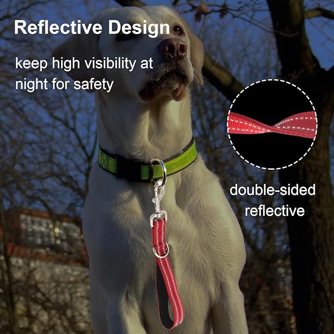Standard Training Leashes 12 Inches for Dogs, Short Traffic Dog Leash Heavy Duty Padded Handle, Nylon Anti Pull for Reflective, Short Line Dog for Small, Medium and Large Dogs 1 FT Red