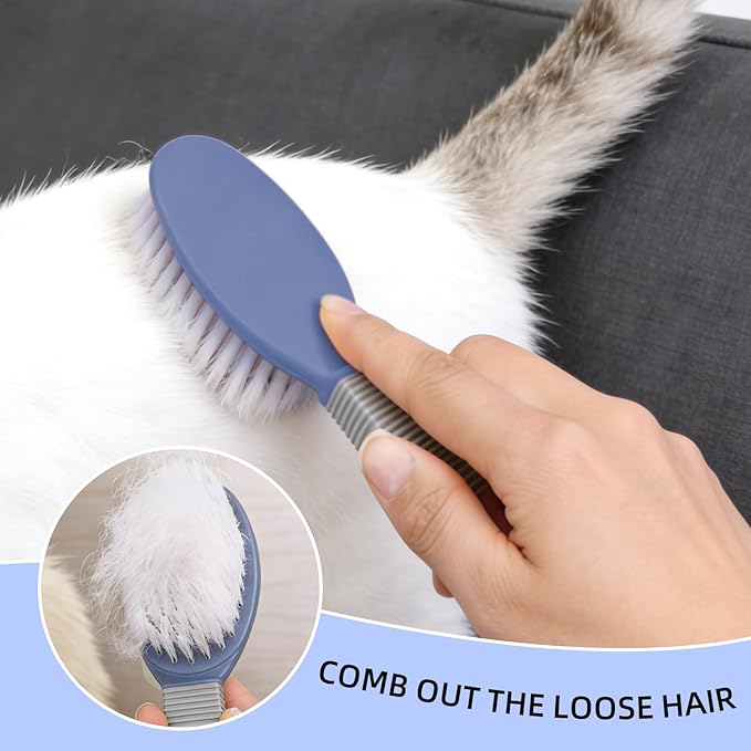 Blue Dog Brush with Handle Pet Grooming Tool for Dogs and Cats Remove Loose Hair Mats Knots Tangles Pet Hair Remover for Clothes Sofa Furniture