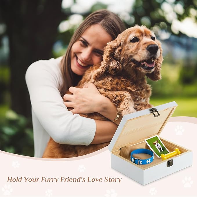 Pet Memorial Gifts for Dogs: Wooden Memory Box Urn for Dog Ashes - Sympathy Remembrance Gift for Dog Lovers Hold Keepsakes