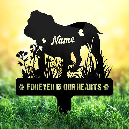 Custom Bulldog Bully Dog Grave Marker, Personalized Dog Memorial Stake, Metal Pet Tombstone, Outdoor Sympathy Sign for Garden Yard Decor, Pet Loss Gift