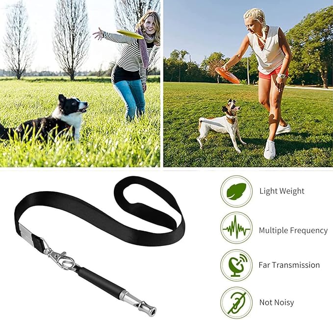 Dog Whistle, Adjustable Pitch Ultrasonic Dog Training Whistle, Stainless Steel Silent Bark Control for Dogs Recall, Stop Barking, with Premium Lanyard, for All Breeds & Sizes (Black)