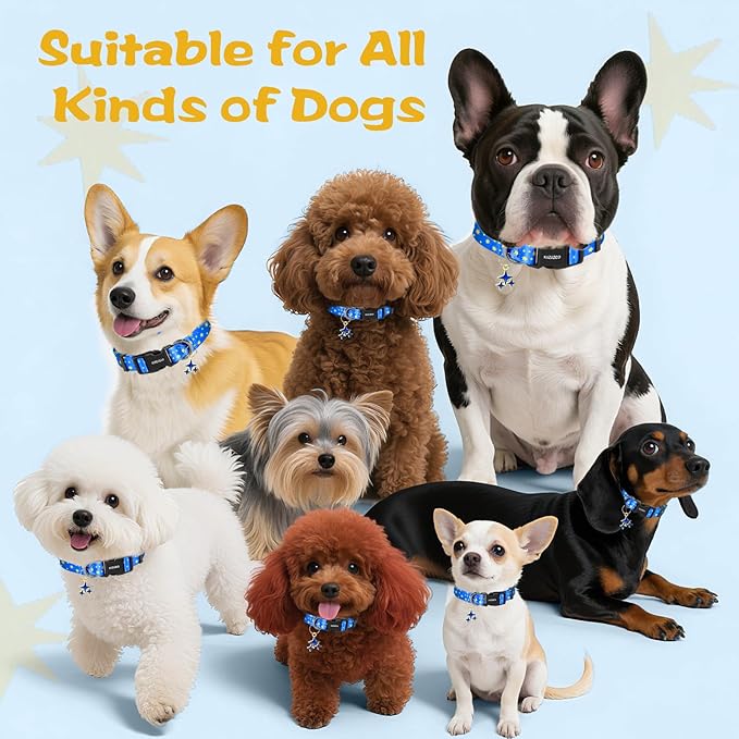 Kazazoo Dog Collar Cute and Soft Nylon Puppy Collar for Boy and Girl, Adjustable Dog Collars for Medium Large Dogs, Blue Sky-L