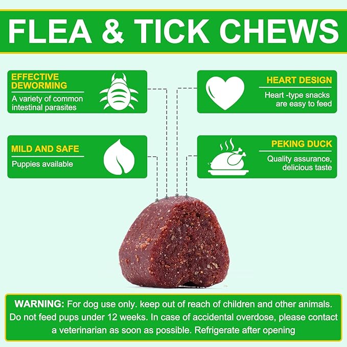 Flea and Tick Prevention for Dogs, 150PCS Chewable Flea and Tick Treats for Dogs (Peking Duck Flavor)
