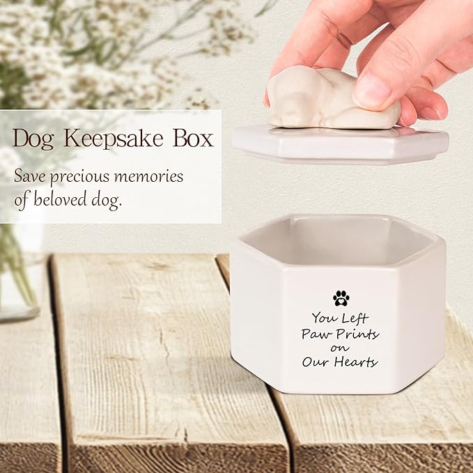 Dog Memorial Keepsake Box, Dog Urns for Ashes, Dog Memorial Gifts for Loss of Dog Sympathy Gift, Hair Container Remembrance Pet Loss Sympathy Gifts, Rainbow Bridge(Ceramic)