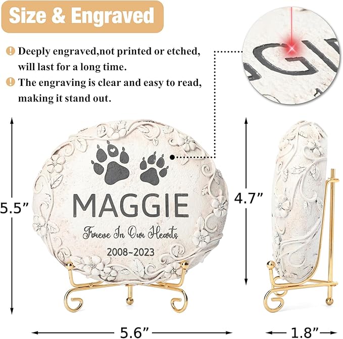 Personalized Pet Memorial Stone – Custom Dog, Cat & Animal Headstones and Burial Markers, Engraved Durable Outdoor Pet Tombstones, Memorial Stones & Sympathy Gifts for Pet Loss