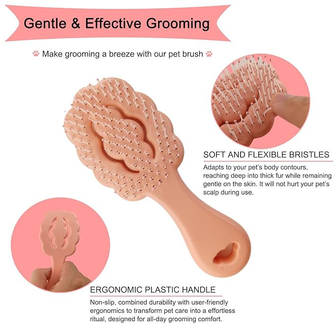 Cloud-Shaped Soft Bristle Puppy Brush for Small Dogs - Yorkie, Shih Tzu, Maltese, and Toy Poodles Grooming Tool with Detachable Lint Comb and Gift Box （Pink）