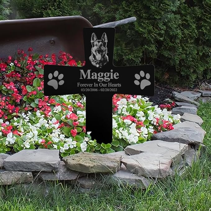 Personalized Dog Memorial Stake Custom Dog Cat Photo Forever in Our Heart Metal 12x12 inch Pet Grave Marker Dog Loss Gift Sympathy Gift for Dog Lover (Style 6)