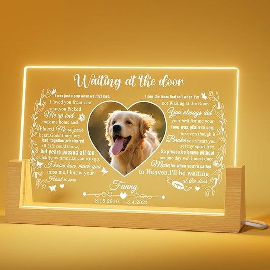 Bemaystar Personalized Pet Memorial Gifts - in Memory of Dog Night Lights, Custom Dog Memorial Gifts for Loss of Dog, Pet Loss Gifts, Memorial Plaques for Dogs, Pet Text&Heart Memorial Gifts