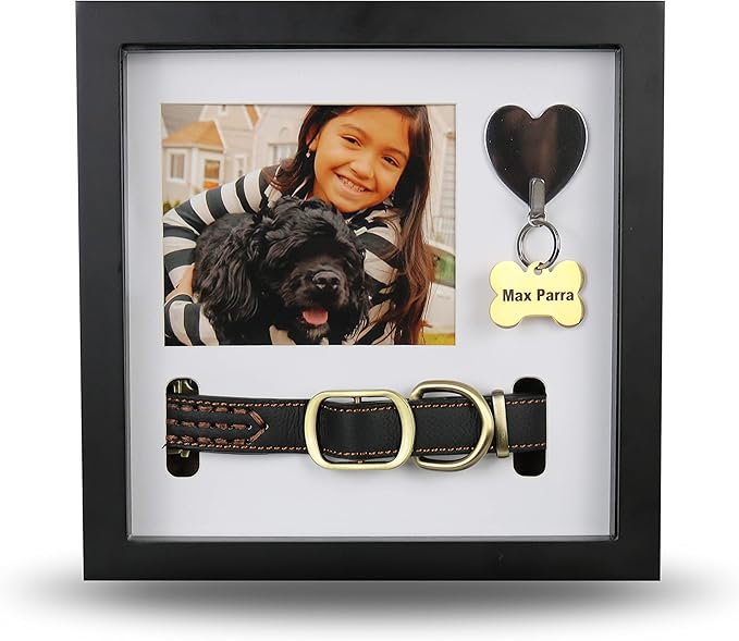 Daily Power-tivity Pet Memorial Picture Frame Shadow Box - Dog Gift Keepsake wCollar Mount and Heart Hook Forever In Memory, Remembrance Show Sympathy For Your BONUS TWO Mattes to choose from, Black