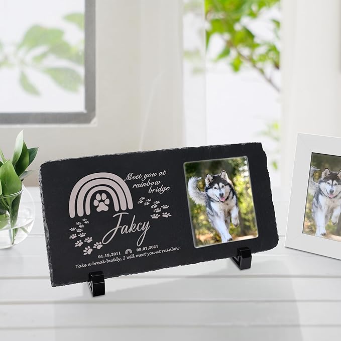 Fanery Sue Custom Cat Memorial Stones with Full Color Image, Dog Memorial Gift Garden Stones, Pet Grave Markers Personalized, All-Natural Memorial Headstone for Pet