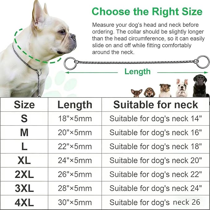 Dog P Snake Chain Chrome Plated Metal Dog Training Choke/Collar-Fully Guaranteed Against Rust Tarnish or Breakage-Recommended for Professional Training (Golden, 5mm * 28")