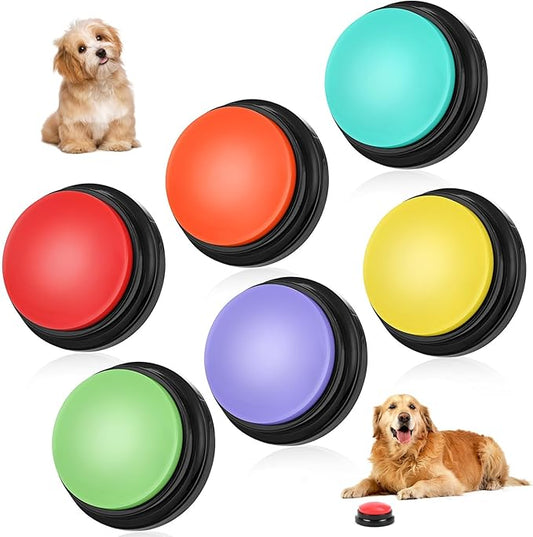 lazycozy® Dog Buttons for Communication - Pack of 6 Talking Buttons with Clear Voice Recording, 30 Seconds, Bright Colors, Easy Press for Pet Training