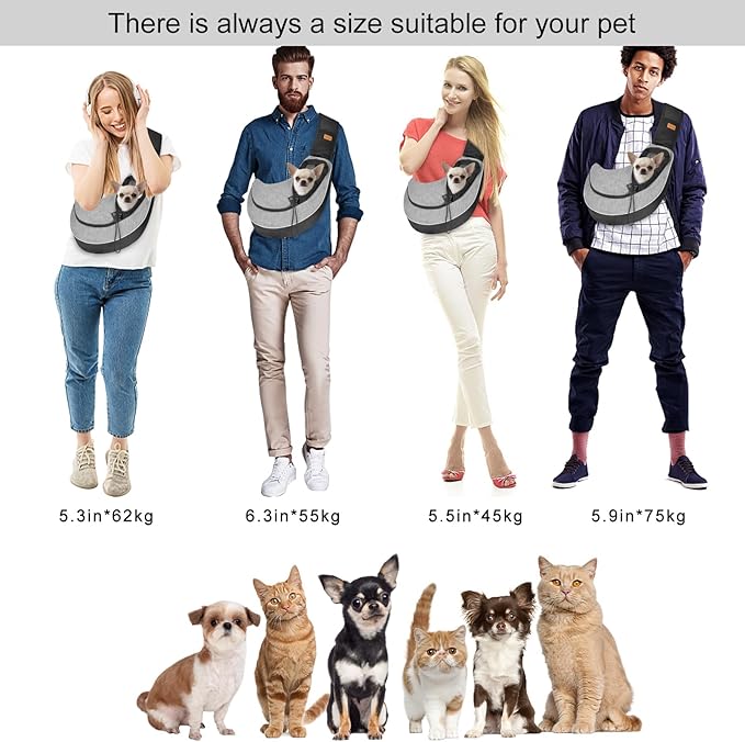 Cuby Pet Sling Carrier for Small Dogs Cats,Drawstring & Zipper Security Hook Triple Designs for Pets' Securty Dog Bag,Breathable Travel Pet Puppy Sling Carrier with Adjustable Strap(L (9.5-13.5 lbs))