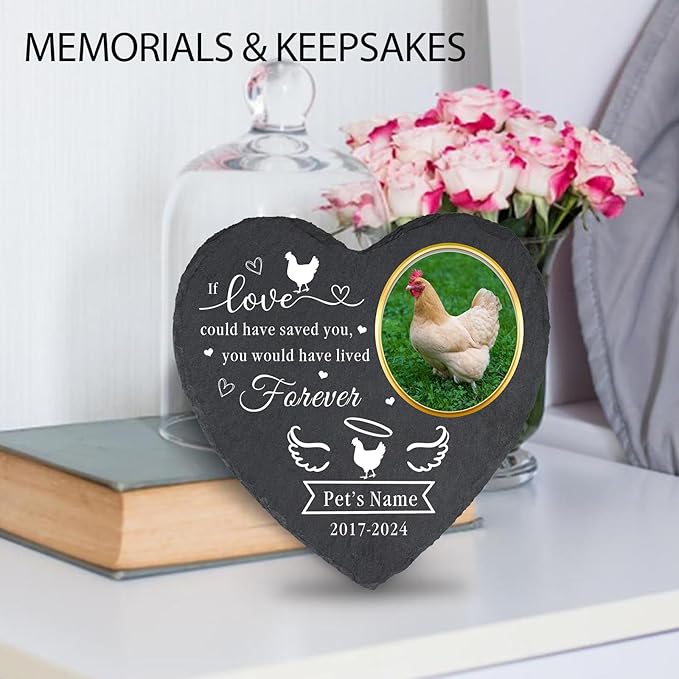 Personalized Pet Chicken Memorial Stone, Customized Pet Grave Marker with Photo for Chicken Hen Chicks, Custom Chicken Headstone Tombstone Gravestone, Chicken Memorial Gifts