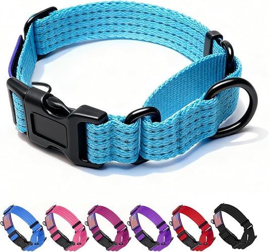 Martingale Collar for Dogs, Reflective Heavy Duty with Quick Release Nylon Buckle-USA Flag-No Pull Training Choker for Walking, Training, Sky Blue,M