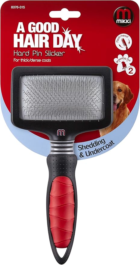 Mikki Dog, Cat, Puppy, Kitten Grooming Hard Pin Slicker Brush -For Knot, Tangles -Med-Lrg Pet-Large,Black