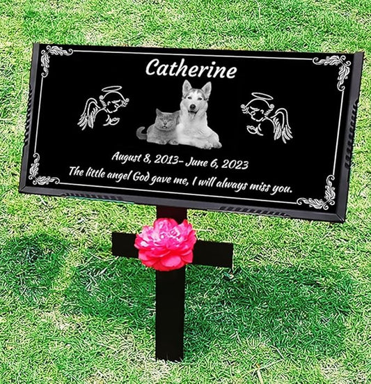 Personalized Pet Memorial Stones for Dog,Cat,Headstone with Photos,Cemetary Markers for Graves,Black Granite Memorial Plaque Outdoor,Custom Sympathy Gift for Lost Loved