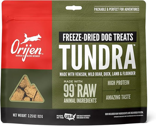 ORIJEN Grain Free High Protein Freeze Dried Dog Treats Tundra Recipe 3.25oz Bag