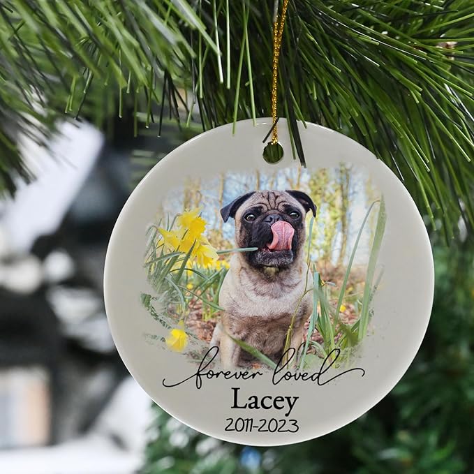 Personalized Dog Ornament - Christmas Memorial Gift for Pet Loss - Forever Loved Ceramic Bereavement Keepsake